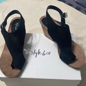 Style & Co. Black and Brown Wedge Sandals